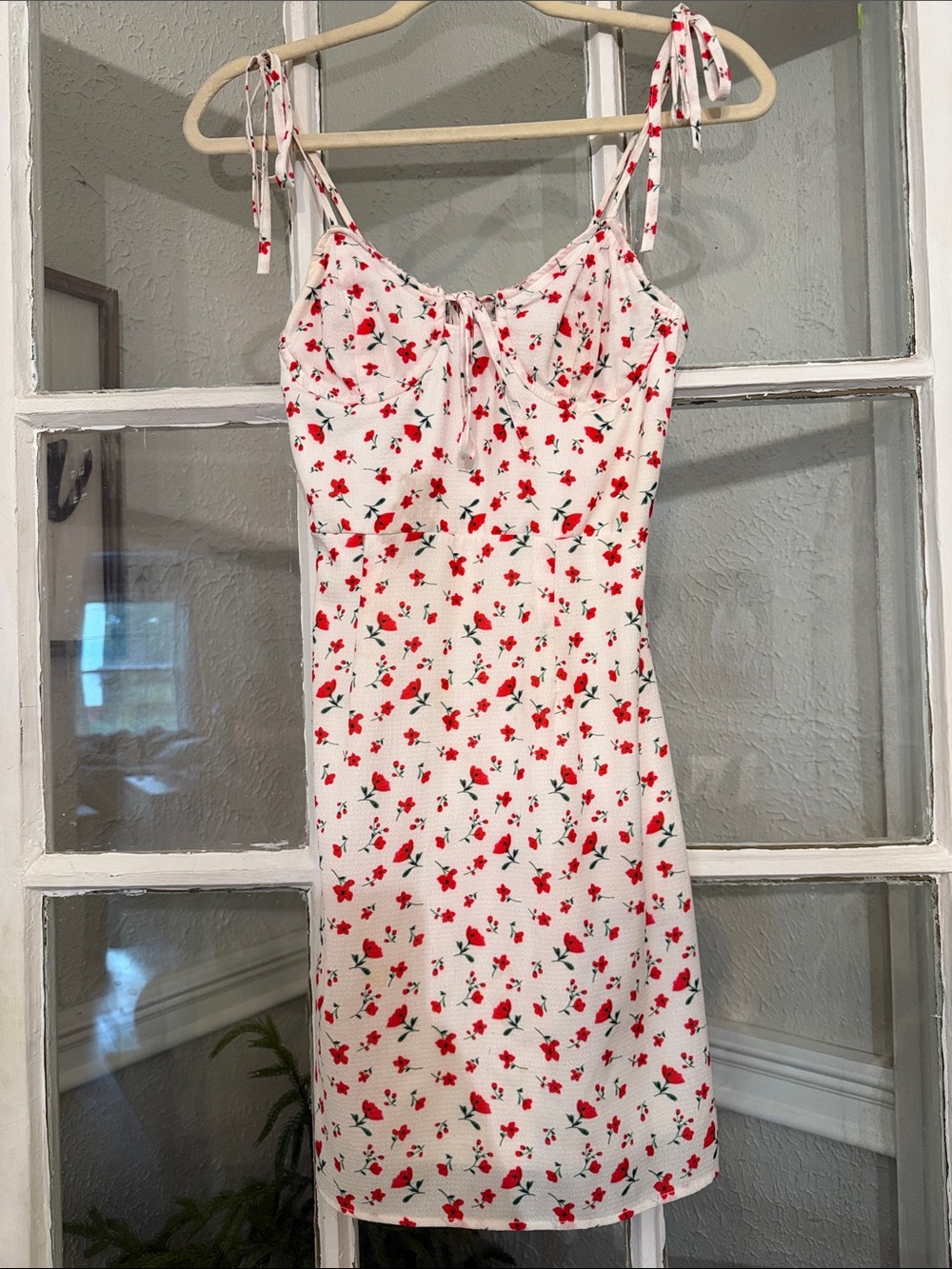 Princess Polly White Floral Tie-Shoulder Slip Dress - Red Floral Print